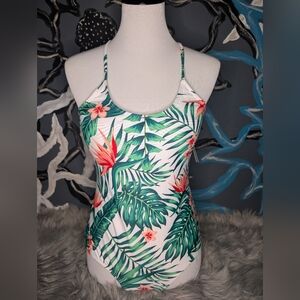 NWT Tropical Floral Womens One Piece Swimsuit Large